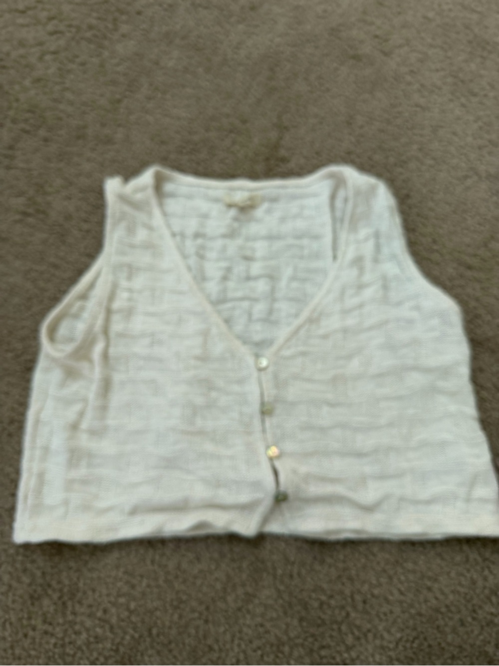 Madewell Cream Knit V-Neck Button Crop Top